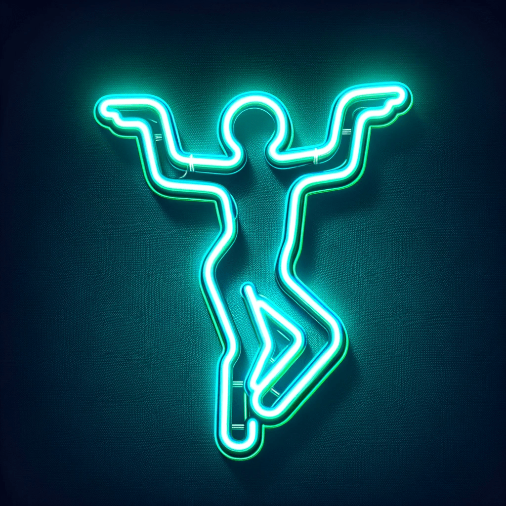 Happy Dancer Neon LED Sign – Ice Blue Celebration on Black Backing - Letter Lamps