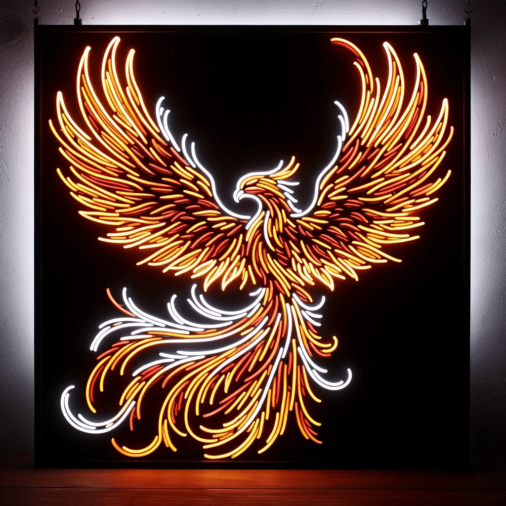 Majestic Phoenix Rising Neon LED Artwork – A Fiery Spectacle in Vivid Colors on Black Backing - Letter Lamps