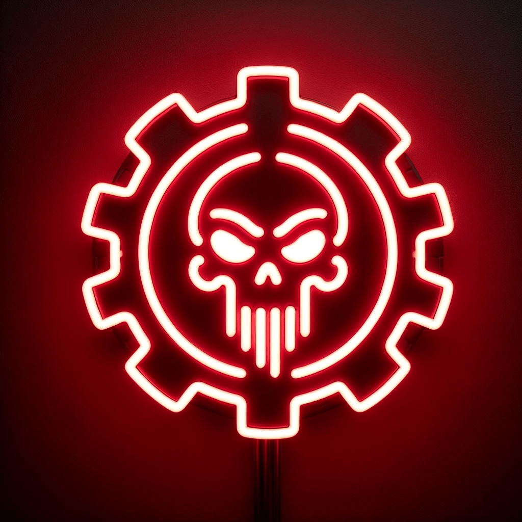 Mechanicus Logo Neon LED Sign – Red Illumination of Knowledge on Black Backing - Letter Lamps
