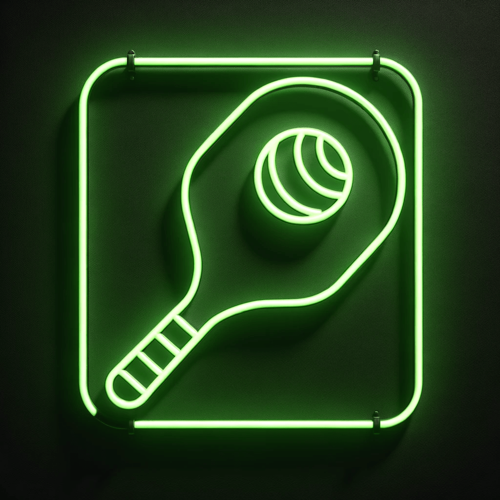 Pickleball Passion Neon LED Sign – Green Paddle and Ball on Sleek Black Frame - Letter Lamps