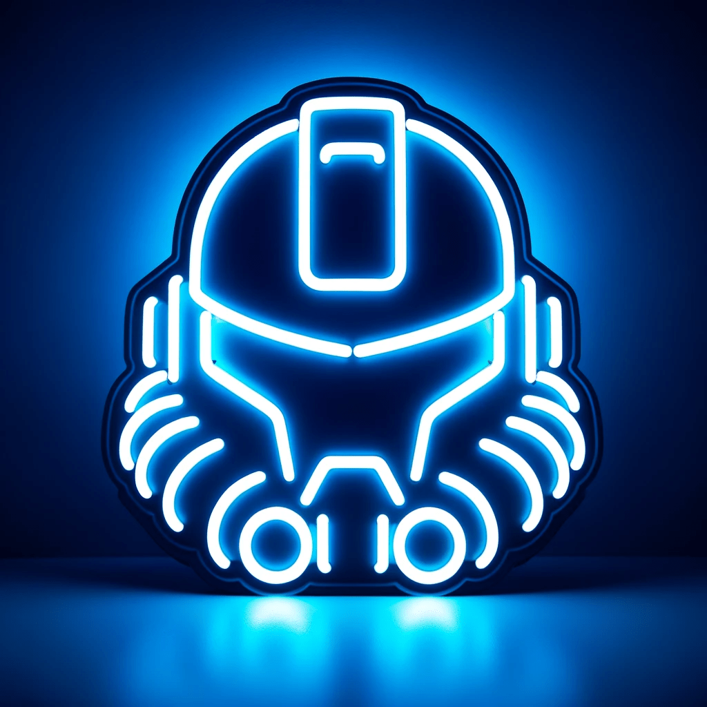 Warhammer 40K Space Marine Helmet Neon LED Sign – Ice Blue Valor on Black - Letter Lamps