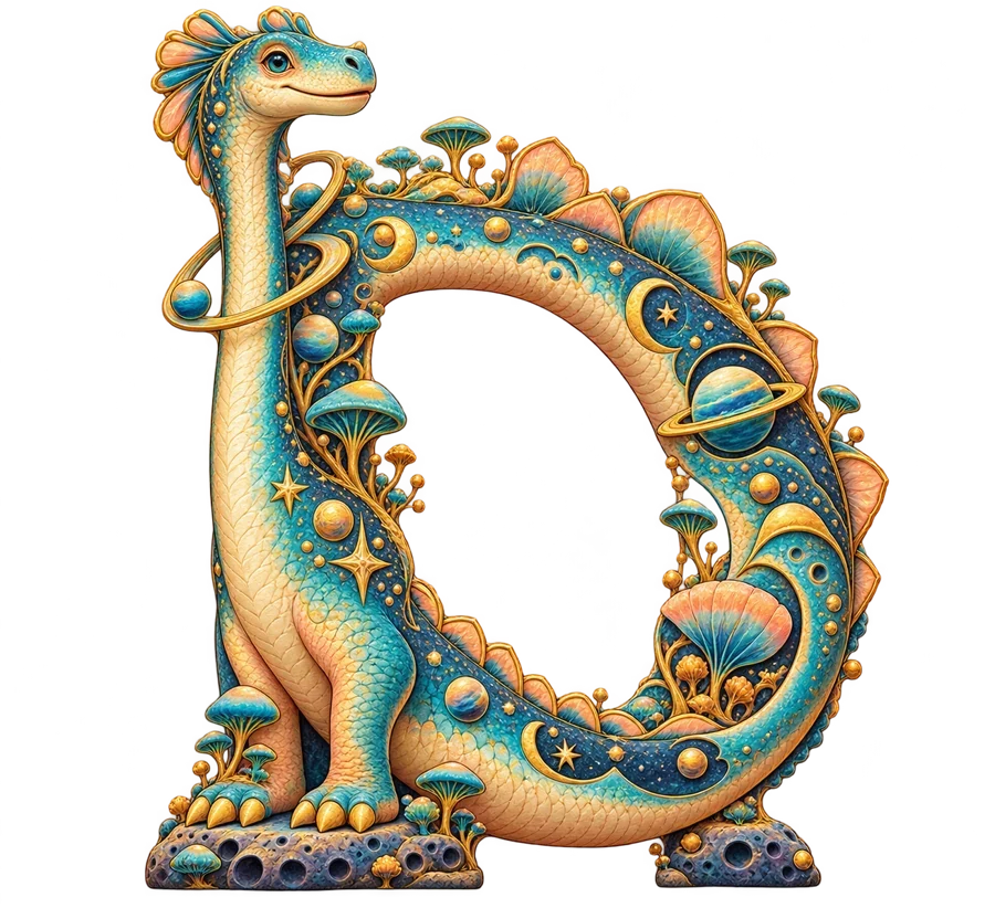 Cosmic Dinosaurs illustrated letter D