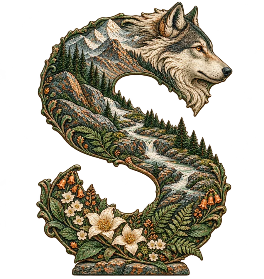 Botanical illustrated letter S