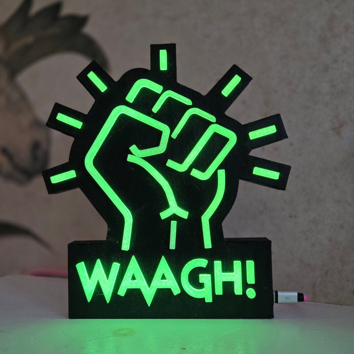 Epic Warhammer 40K Ork WAAGH! Neon LED Sign – Green Fist of Power on Black - LetterLamps